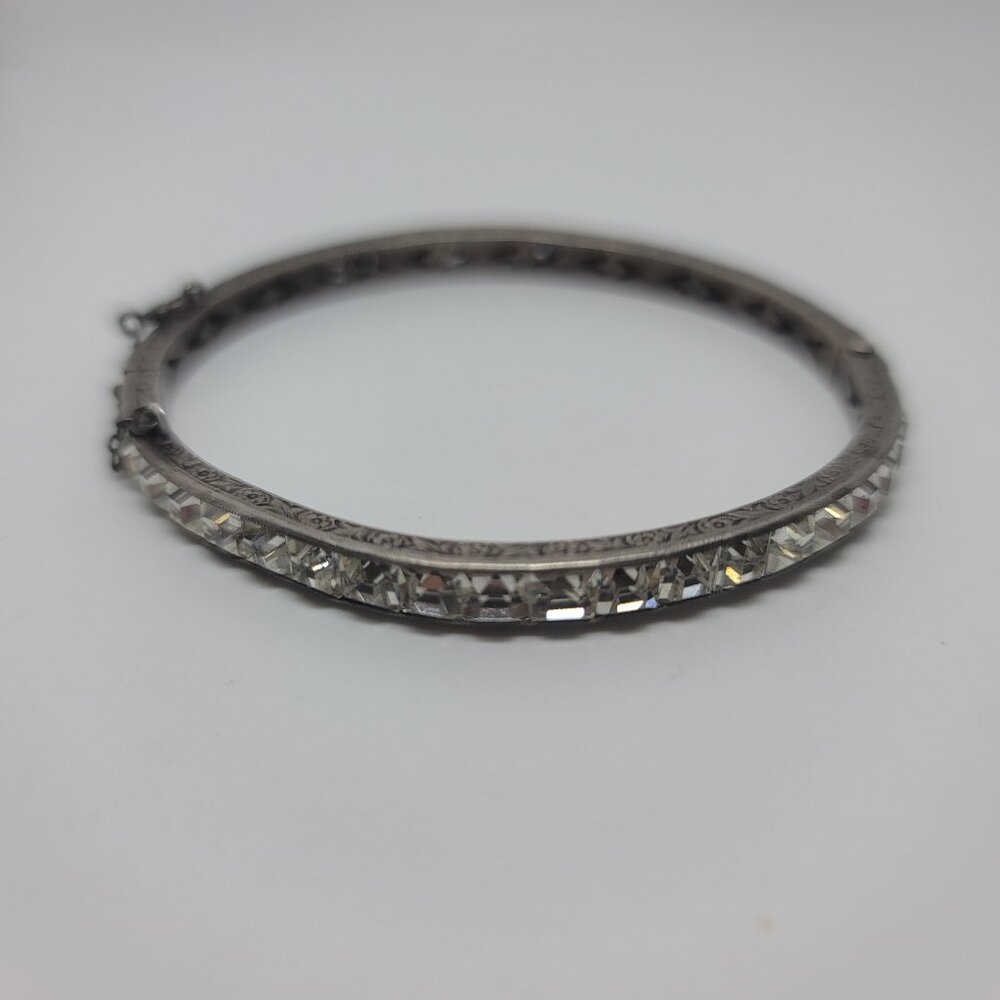 Antique Art Deco Paste & Sterling Hinged Bangle